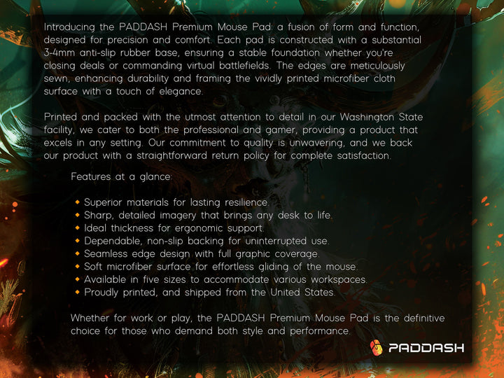 Ethereal Forest King, Desk Pad, Mouse Pad, Desk Mat, Majestic Antlered Elf, Mystical Green and Orange, Enchanted Realm Art