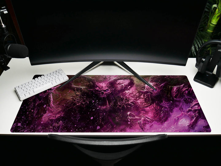 Demonic Triad, Desk Pad, Mouse Pad, Desk Mat, Sinister Purple and Black, Three-Headed Monster, Intense Fantasy Artwork