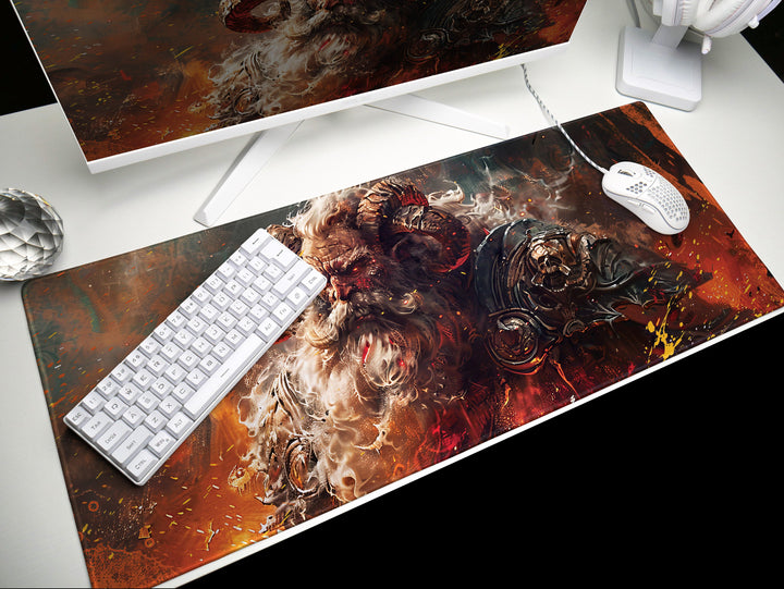 Infernal Warlord, Desk Pad, Mouse Pad, Desk Mat, Fiery Horned Beast, Fantasy Artwork, Warrior's Fury, Dark Mythology