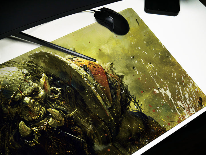 Savage Orc Warlord, Desk Pad, Mouse Pad, Desk Mat, Green-Skinned Brute, War-Torn Battleground, Epic Fantasy, Orc Warrior
