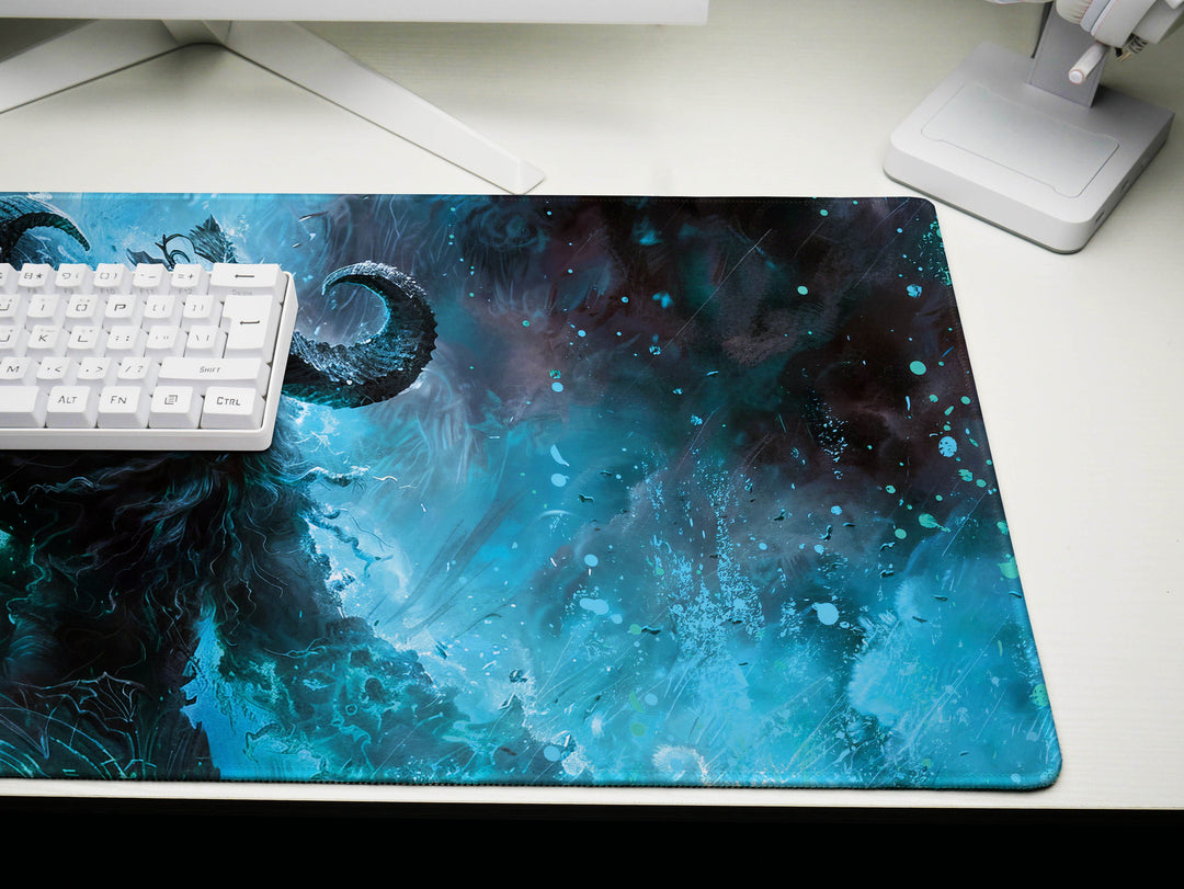 Frostbound Titan, Desk Pad, Mouse Pad, Desk Mat, Icy Mythical Creature, Arctic Fury, Fantasy Warrior, Frozen Power