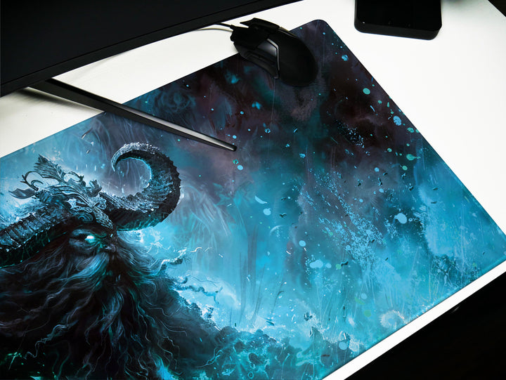 Frostbound Titan, Desk Pad, Mouse Pad, Desk Mat, Icy Mythical Creature, Arctic Fury, Fantasy Warrior, Frozen Power