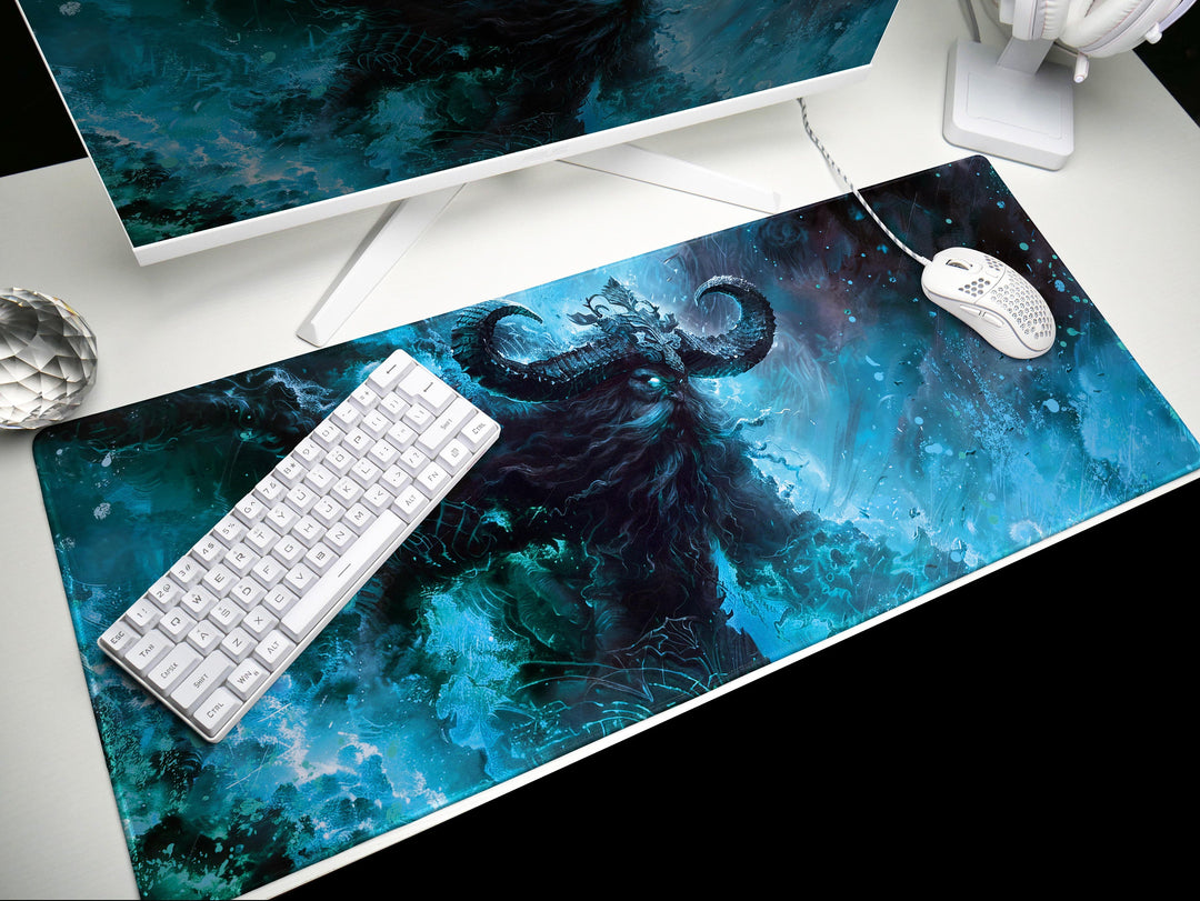 Frostbound Titan, Desk Pad, Mouse Pad, Desk Mat, Icy Mythical Creature, Arctic Fury, Fantasy Warrior, Frozen Power