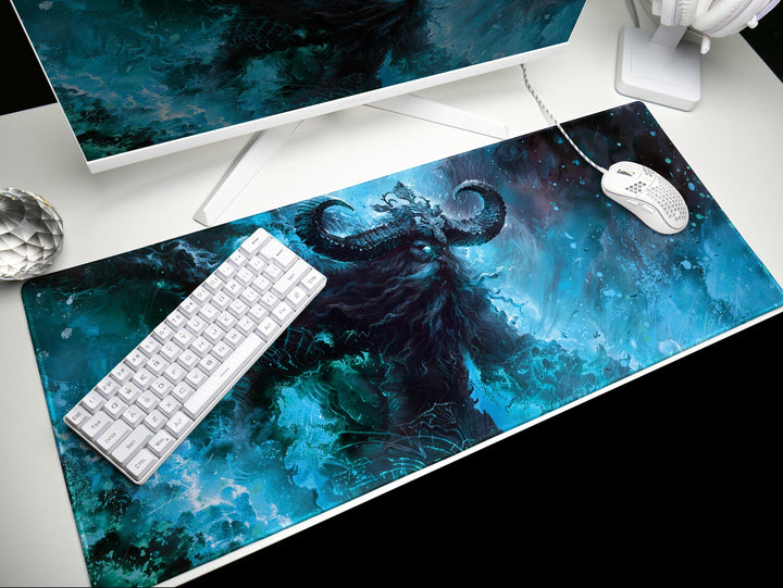Frostbound Titan, Desk Pad, Mouse Pad, Desk Mat, Icy Mythical Creature, Arctic Fury, Fantasy Warrior, Frozen Power