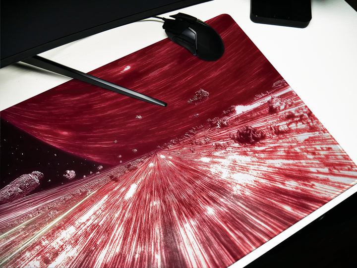 Warp Speed Chase, Desk Pad, Mouse Pad, Desk Mat, High-Velocity Space Pursuit, Sci-Fi Action, Galactic Escape