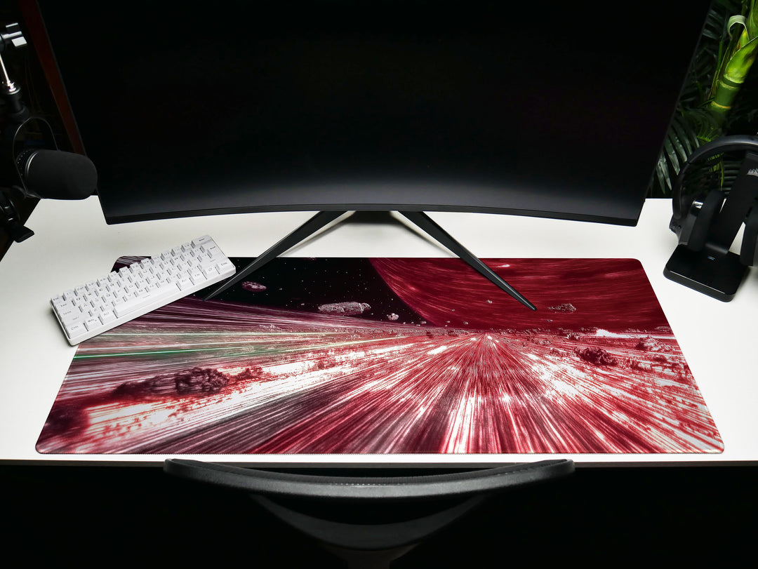 Warp Speed Chase, Desk Pad, Mouse Pad, Desk Mat, High-Velocity Space Pursuit, Sci-Fi Action, Galactic Escape