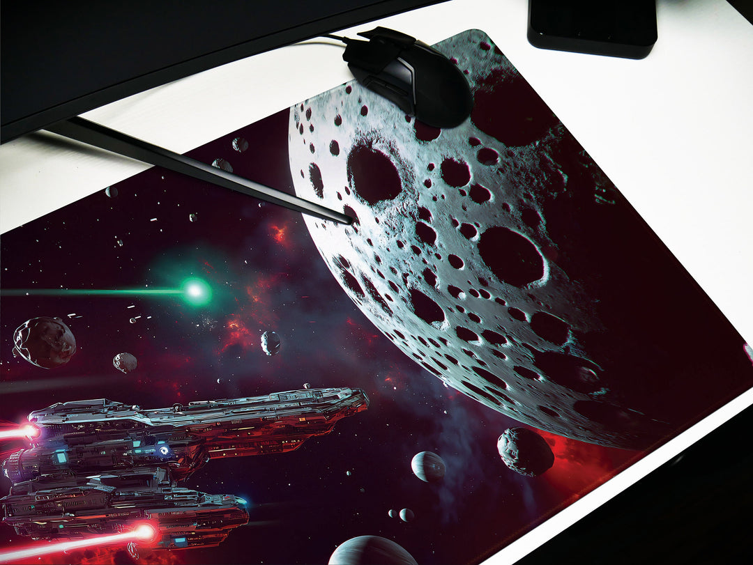 Asteroid Field Encounter, Desk Pad, Mouse Pad, Desk Mat, Intense Space Battle, Cosmic Conflict, Sci-Fi Adventure
