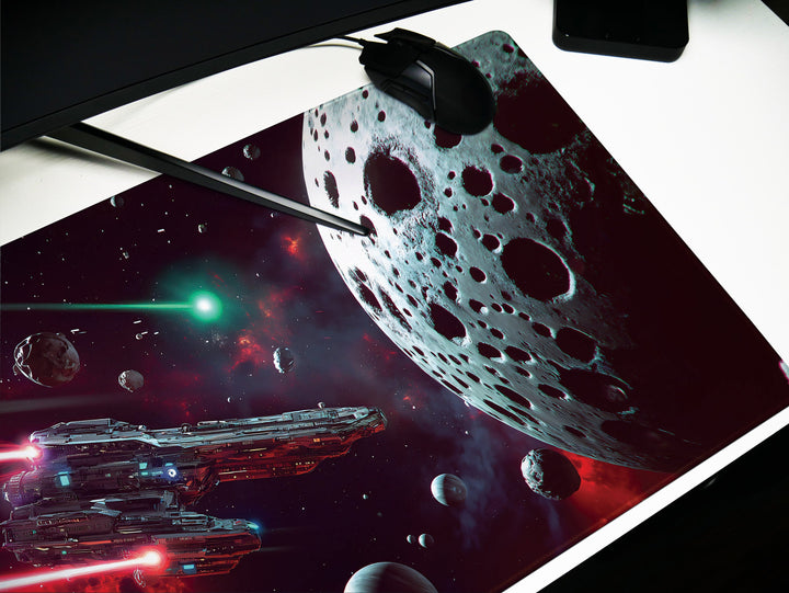 Asteroid Field Encounter, Desk Pad, Mouse Pad, Desk Mat, Intense Space Battle, Cosmic Conflict, Sci-Fi Adventure