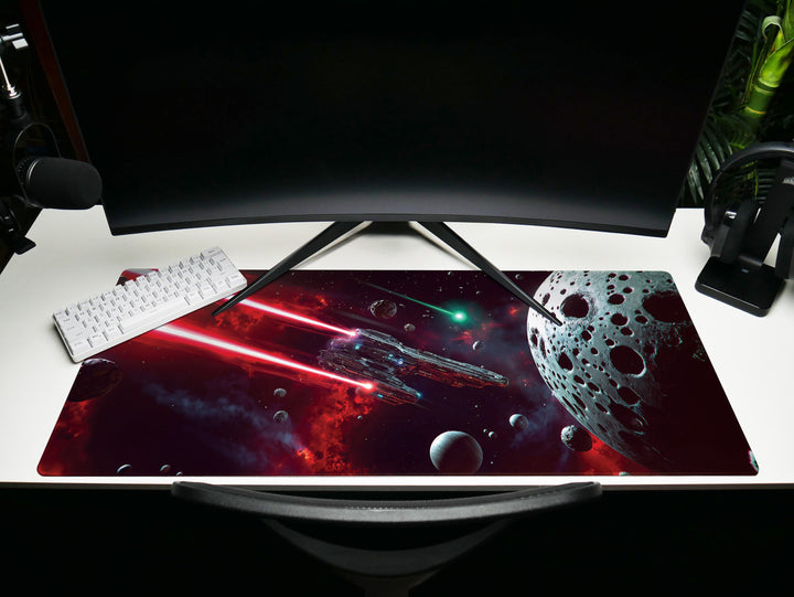 Asteroid Field Encounter, Desk Pad, Mouse Pad, Desk Mat, Intense Space Battle, Cosmic Conflict, Sci-Fi Adventure
