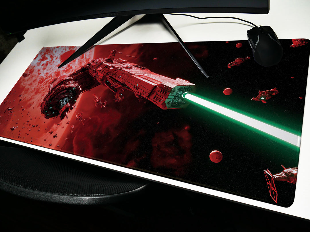 Crimson Space Armada, Desk Pad, Mouse Pad, Desk Mat, Massive Starfleet, Red Planet Encounter, Epic Sci-Fi Battle