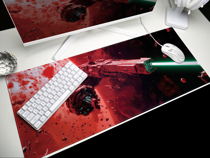 Crimson Space Armada, Desk Pad, Mouse Pad, Desk Mat, Massive Starfleet, Red Planet Encounter, Epic Sci-Fi Battle