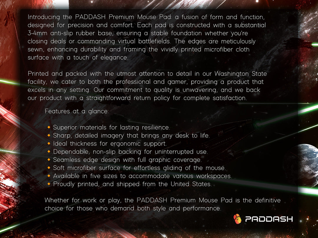 Galactic Conflict, Desk Pad, Mouse Pad, Desk Mat, Intense Space Warfare, Red and Green Laser Battle, Epic Starships