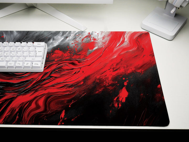 Crimson Vortex, Desk Pad, Mouse Pad, Desk Mat, Abstract Red Swirl, Dynamic Energy, Artistic Office Accessory