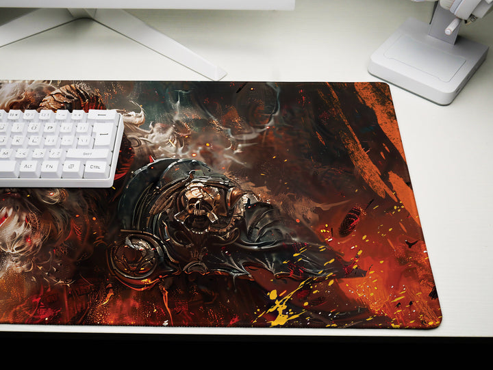 Infernal Warlord, Desk Pad, Mouse Pad, Desk Mat, Fiery Horned Beast, Fantasy Artwork, Warrior's Fury, Dark Mythology