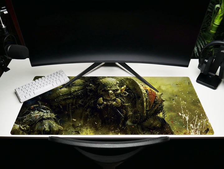 Savage Orc Warlord, Desk Pad, Mouse Pad, Desk Mat, Green-Skinned Brute, War-Torn Battleground, Epic Fantasy, Orc Warrior