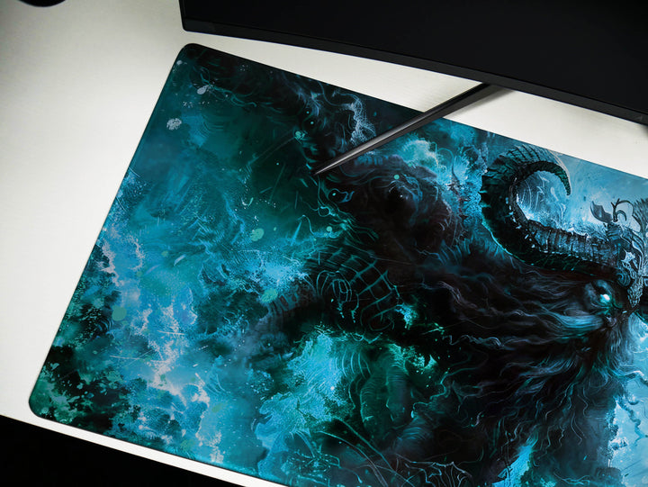 Frostbound Titan, Desk Pad, Mouse Pad, Desk Mat, Icy Mythical Creature, Arctic Fury, Fantasy Warrior, Frozen Power