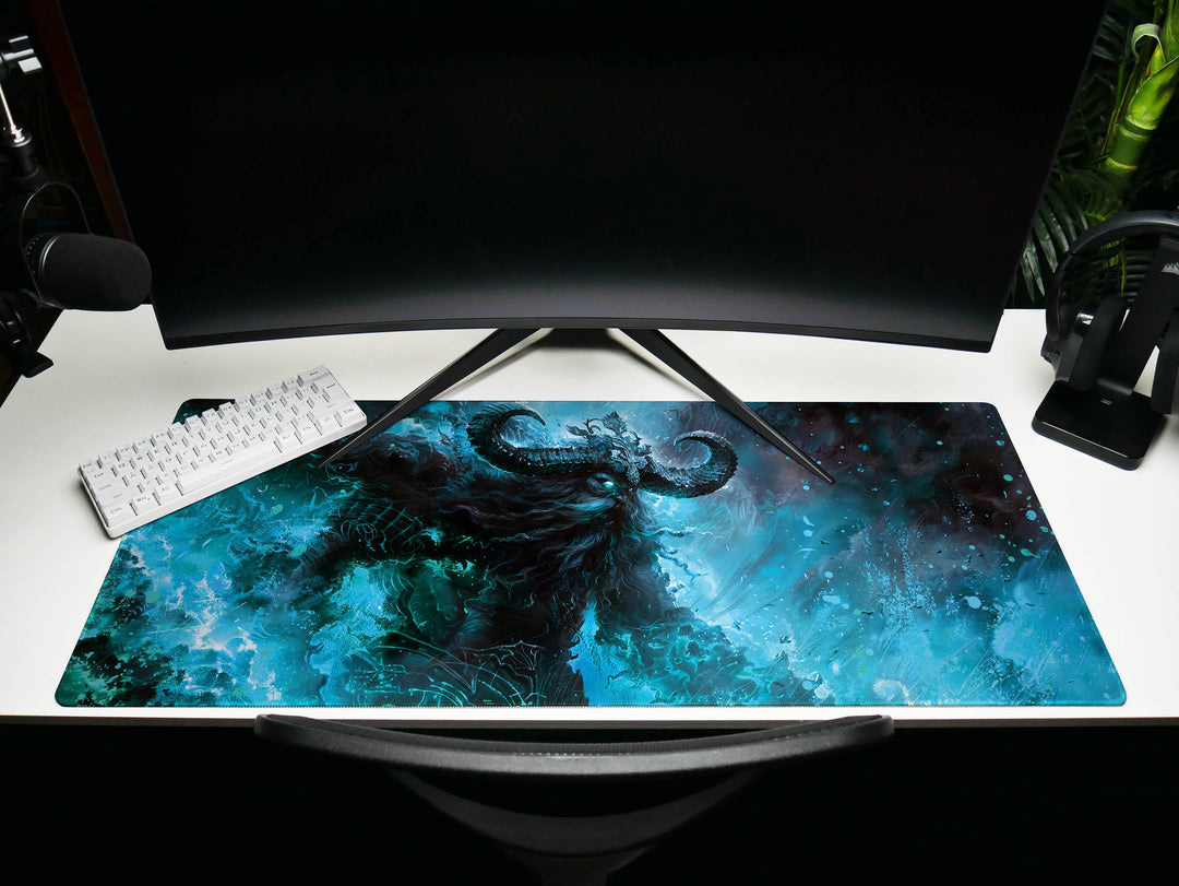 Frostbound Titan, Desk Pad, Mouse Pad, Desk Mat, Icy Mythical Creature, Arctic Fury, Fantasy Warrior, Frozen Power