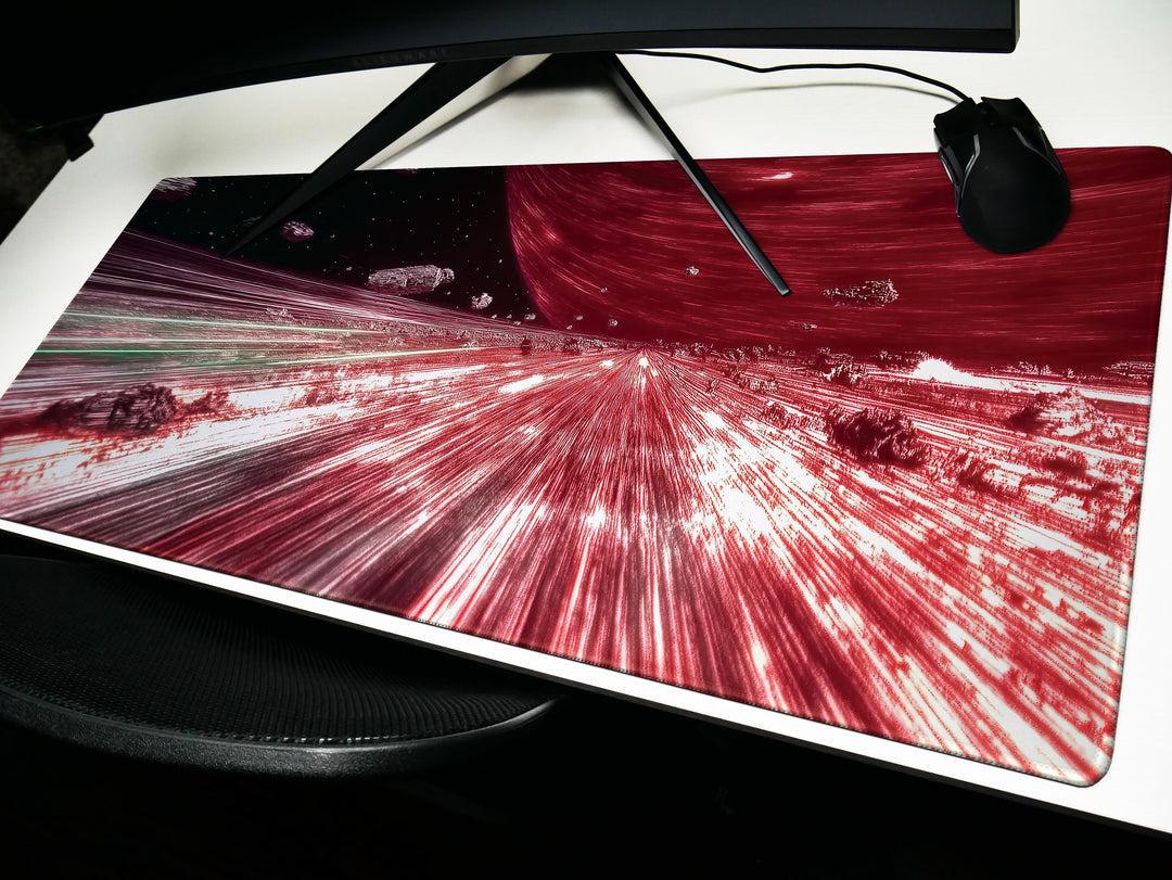 Warp Speed Chase, Desk Pad, Mouse Pad, Desk Mat, High-Velocity Space Pursuit, Sci-Fi Action, Galactic Escape