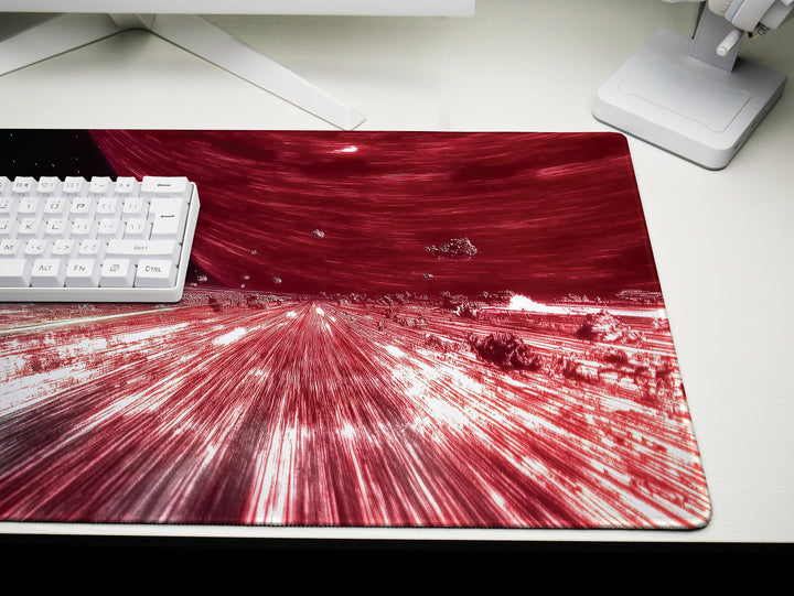 Warp Speed Chase, Desk Pad, Mouse Pad, Desk Mat, High-Velocity Space Pursuit, Sci-Fi Action, Galactic Escape