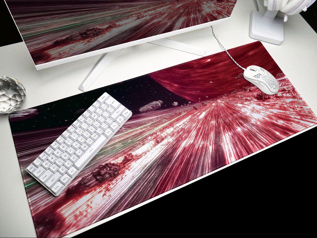 Warp Speed Chase, Desk Pad, Mouse Pad, Desk Mat, High-Velocity Space Pursuit, Sci-Fi Action, Galactic Escape