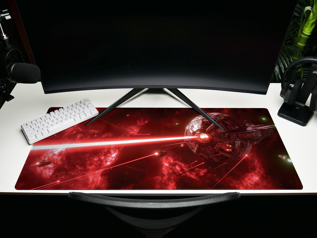 Planetary Siege, Desk Pad, Mouse Pad, Desk Mat, Massive Starship, Space Warfare, Planetary Assault, Sci-Fi Conflict