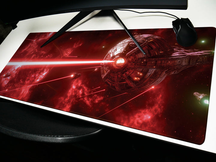 Planetary Siege, Desk Pad, Mouse Pad, Desk Mat, Massive Starship, Space Warfare, Planetary Assault, Sci-Fi Conflict