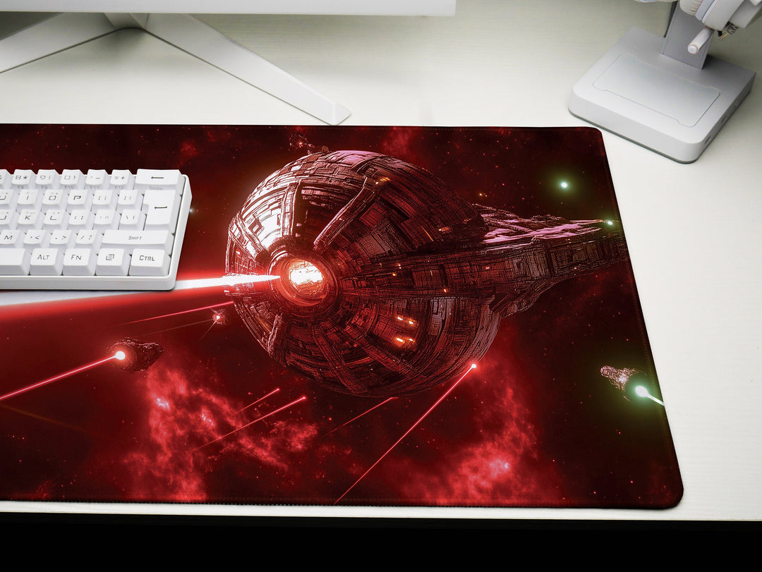 Planetary Siege, Desk Pad, Mouse Pad, Desk Mat, Massive Starship, Space Warfare, Planetary Assault, Sci-Fi Conflict