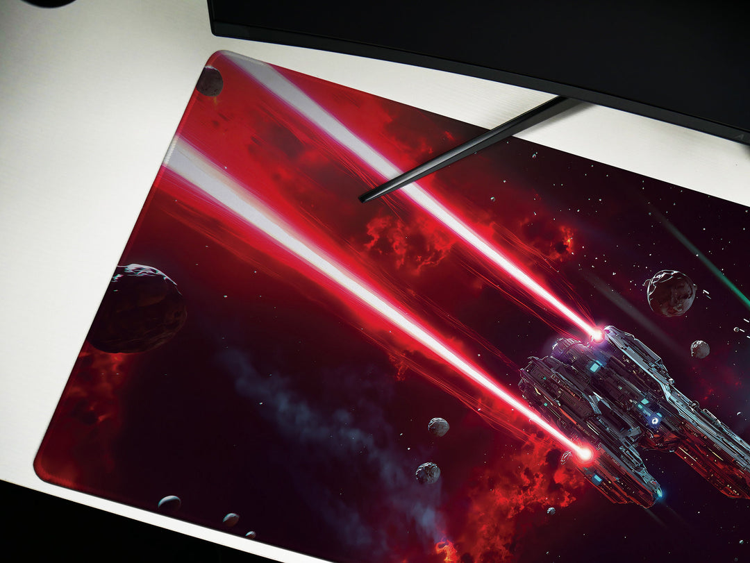 Asteroid Field Encounter, Desk Pad, Mouse Pad, Desk Mat, Intense Space Battle, Cosmic Conflict, Sci-Fi Adventure