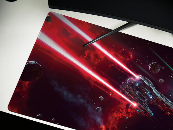 Asteroid Field Encounter, Desk Pad, Mouse Pad, Desk Mat, Intense Space Battle, Cosmic Conflict, Sci-Fi Adventure