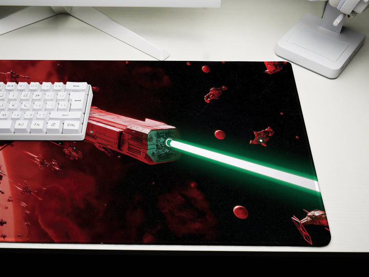 Crimson Space Armada, Desk Pad, Mouse Pad, Desk Mat, Massive Starfleet, Red Planet Encounter, Epic Sci-Fi Battle