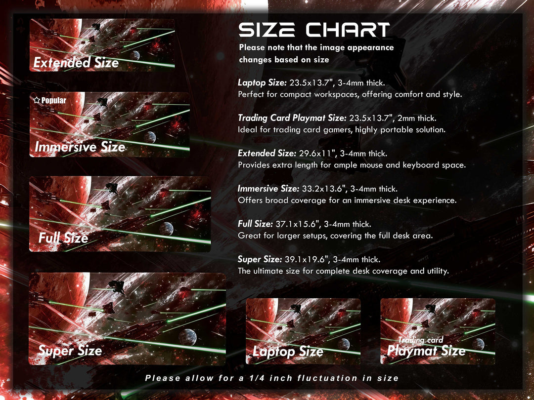 Galactic Conflict, Desk Pad, Mouse Pad, Desk Mat, Intense Space Warfare, Red and Green Laser Battle, Epic Starships