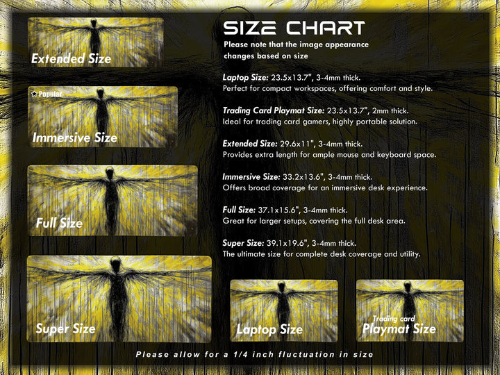 Ascendant Form, Desk Pad, Mouse Pad, Desk Mat, Abstract Figure, Neon Yellow and Black Art, Expansive Wings