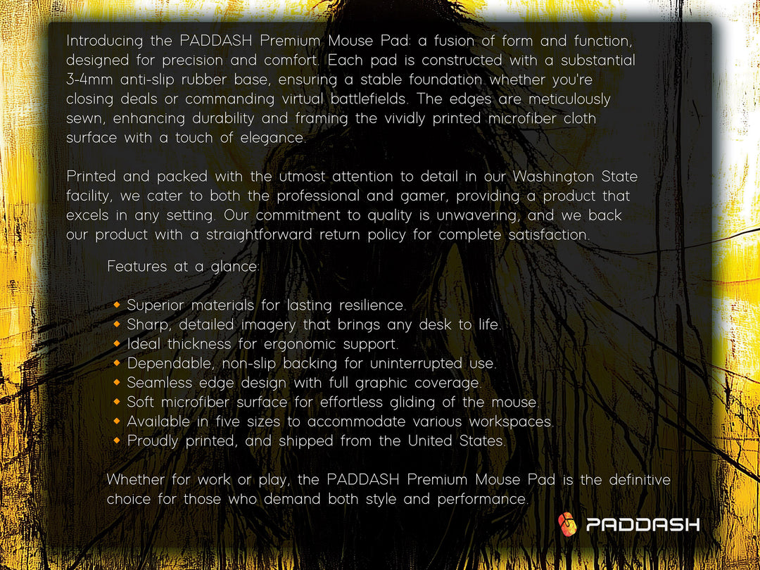 Veil of Shadows, Desk Pad, Mouse Pad, Desk Mat, Haunting Female Silhouette, Creepy Art, Neon Yellow and Black