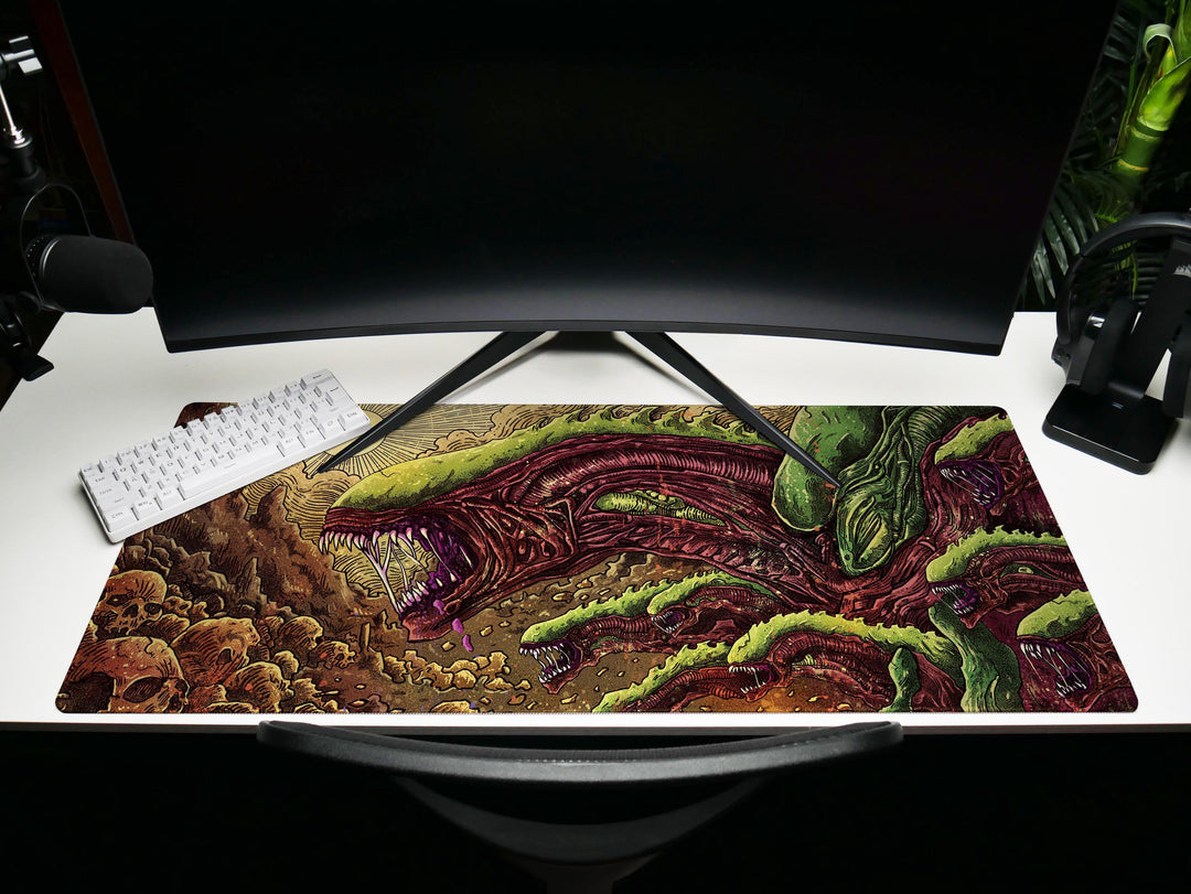 Eldritch Wasteland, Desk Pad, Mouse Pad, Desk Mat, Cosmic Horror Art, Alien Terrain, Surreal Creature Design