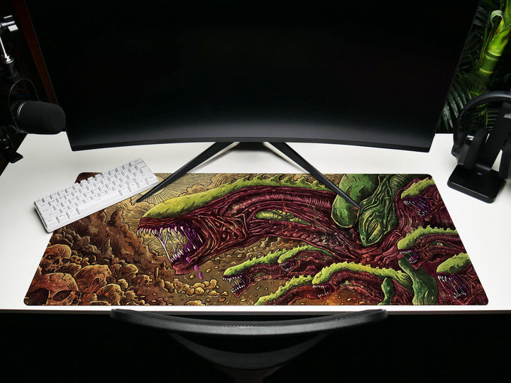Eldritch Wasteland, Desk Pad, Mouse Pad, Desk Mat, Cosmic Horror Art, Alien Terrain, Surreal Creature Design