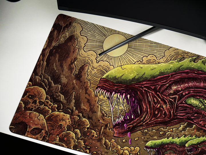 Eldritch Wasteland, Desk Pad, Mouse Pad, Desk Mat, Cosmic Horror Art, Alien Terrain, Surreal Creature Design