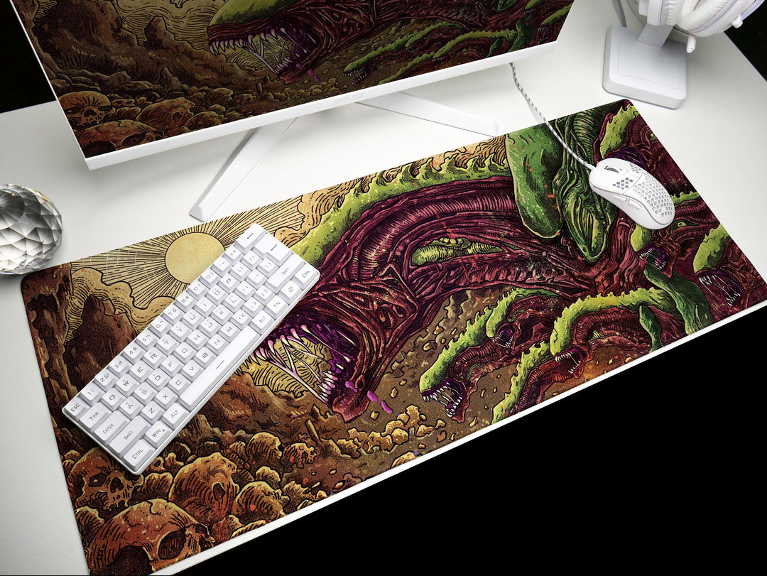 Eldritch Wasteland, Desk Pad, Mouse Pad, Desk Mat, Cosmic Horror Art, Alien Terrain, Surreal Creature Design