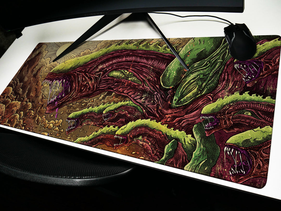 Eldritch Wasteland, Desk Pad, Mouse Pad, Desk Mat, Cosmic Horror Art, Alien Terrain, Surreal Creature Design