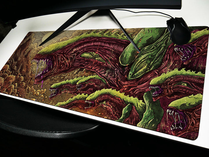 Eldritch Wasteland, Desk Pad, Mouse Pad, Desk Mat, Cosmic Horror Art, Alien Terrain, Surreal Creature Design