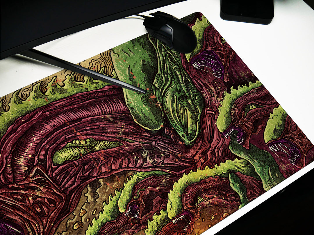 Eldritch Wasteland, Desk Pad, Mouse Pad, Desk Mat, Cosmic Horror Art, Alien Terrain, Surreal Creature Design