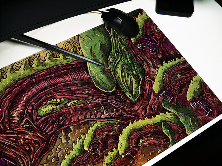 Eldritch Wasteland, Desk Pad, Mouse Pad, Desk Mat, Cosmic Horror Art, Alien Terrain, Surreal Creature Design