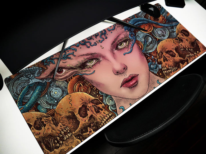 Ethereal Cyber Queen, Desk Pad, Mouse Pad, Desk Mat, Surreal Sci-Fi, Biomechanical Art, Futuristic Fantasy, Dark Aesthetic