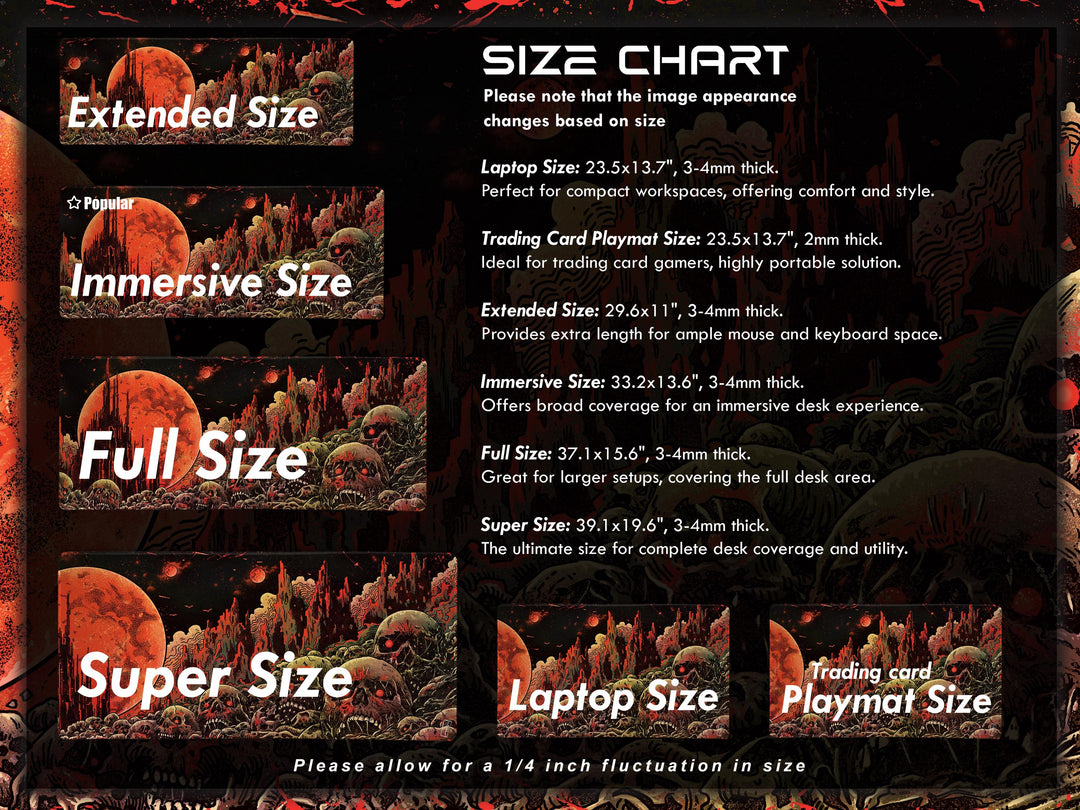 Blood Moons of Oblivion, Desk Pad, Mouse Pad, Desk Mat, Blood Moon Horror, Crimson Planet, Dystopian Wasteland, Infernal Skulls