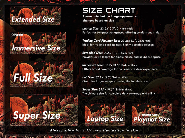 Blood Moons of Oblivion, Desk Pad, Mouse Pad, Desk Mat, Blood Moon Horror, Crimson Planet, Dystopian Wasteland, Infernal Skulls