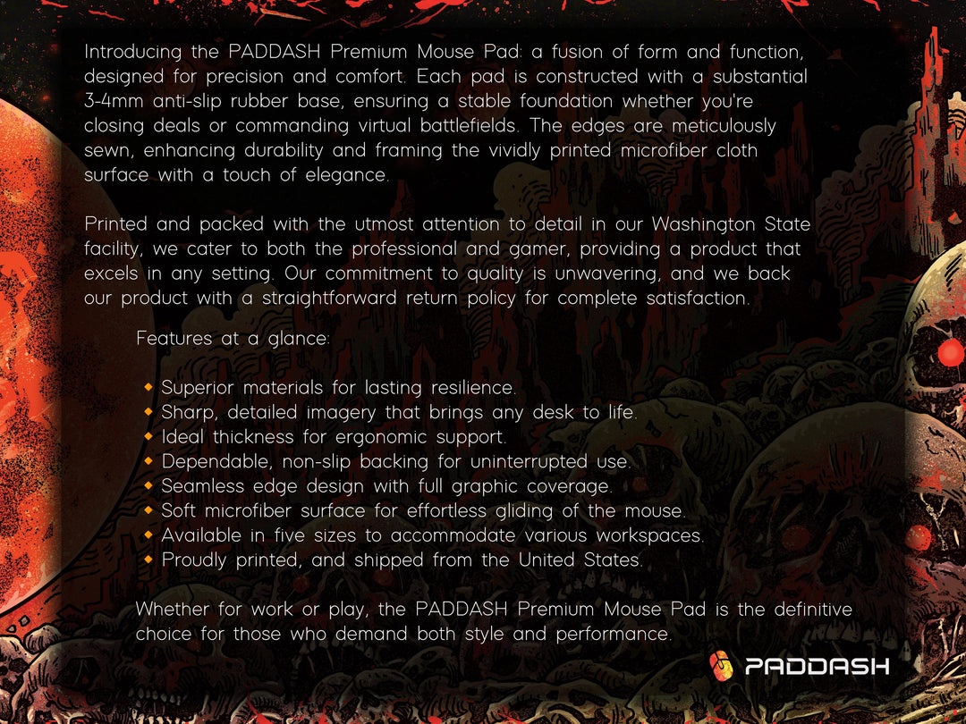 Blood Moons of Oblivion, Desk Pad, Mouse Pad, Desk Mat, Blood Moon Horror, Crimson Planet, Dystopian Wasteland, Infernal Skulls