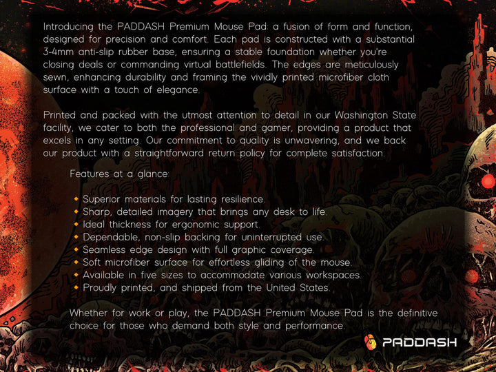 Blood Moons of Oblivion, Desk Pad, Mouse Pad, Desk Mat, Blood Moon Horror, Crimson Planet, Dystopian Wasteland, Infernal Skulls