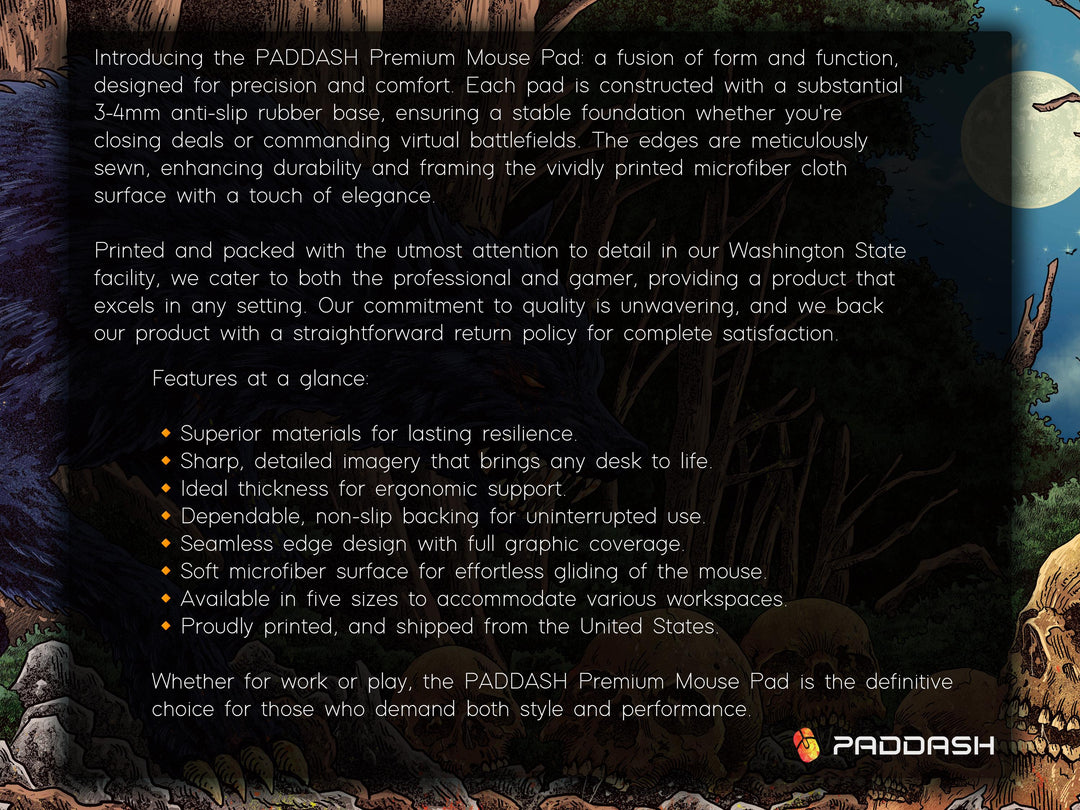 Feral Eclipse, Desk Pad, Mouse Pad, Desk Mat, Gothic Forest Predator, Skull Field, Nocturnal Monster Art, Fantasy Darkness