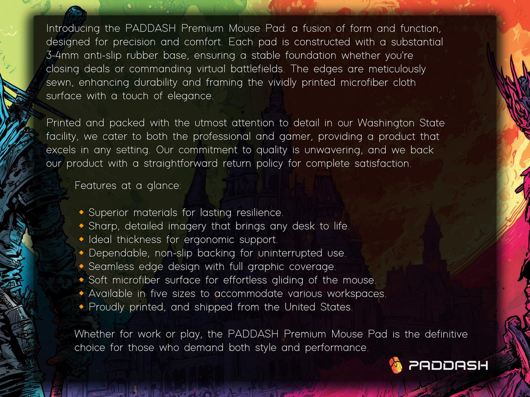 Thrones of Duskfall, Desk Pad, Mouse Pad, Desk Mat, Knightly Confrontation, Dual Moon Sky, Gothic Castle, Dark Fantasy Duel