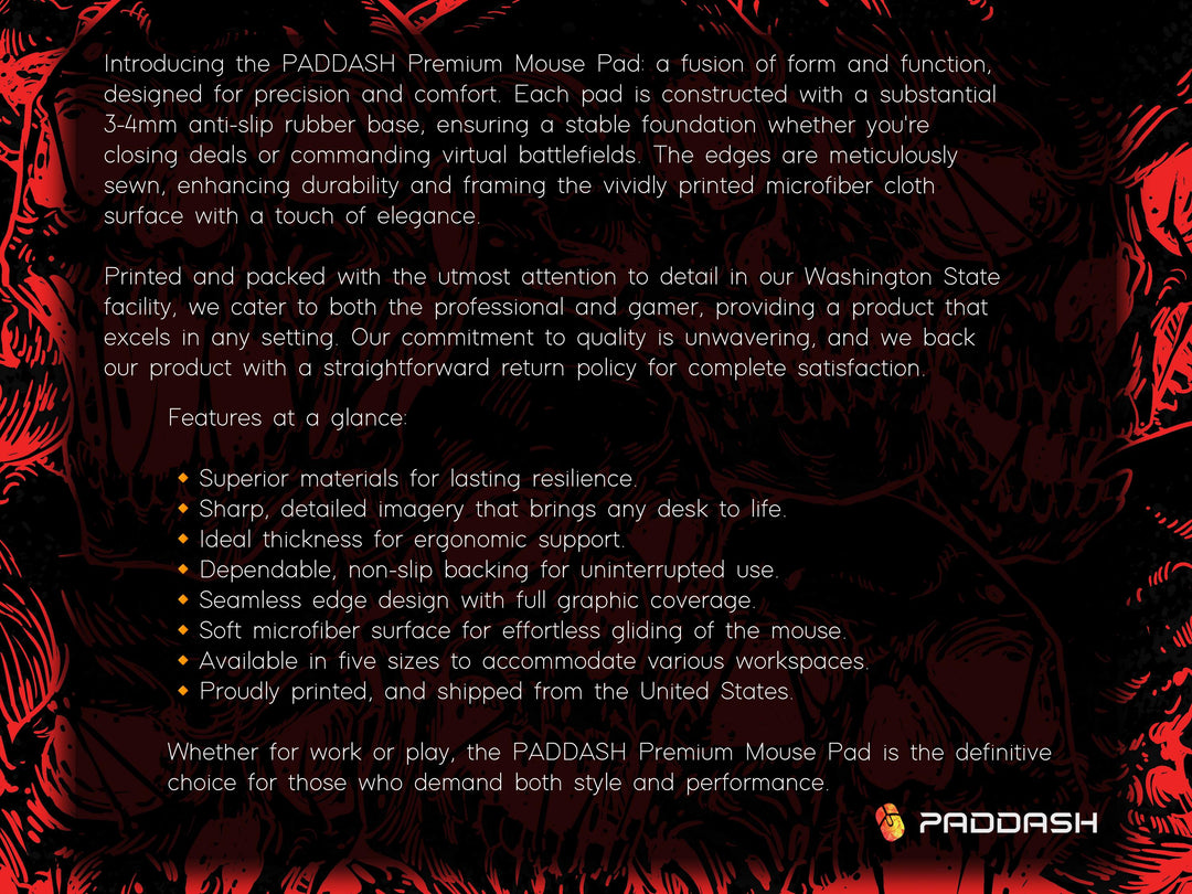 Fierce Skulls Black n Red, Desk Pad, Mouse Pad, Desk Mat, Intense Skull Pattern, Horror Ink Style, Graphic Contrast, Bold Gaming Art
