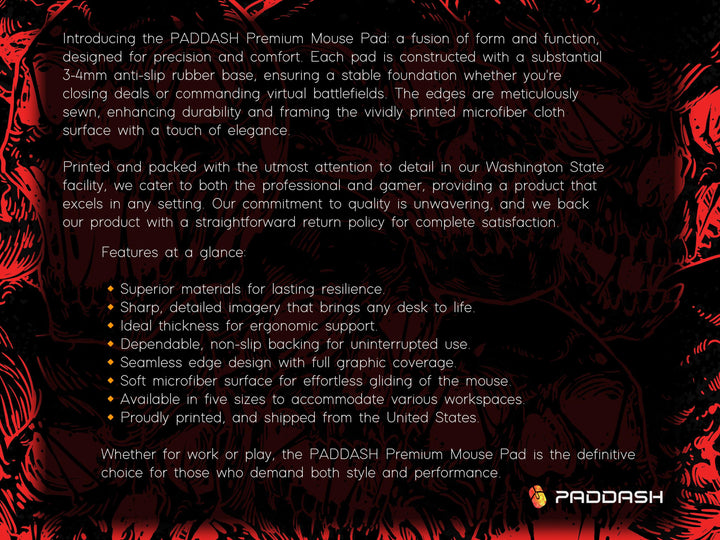 Fierce Skulls Black n Red, Desk Pad, Mouse Pad, Desk Mat, Intense Skull Pattern, Horror Ink Style, Graphic Contrast, Bold Gaming Art